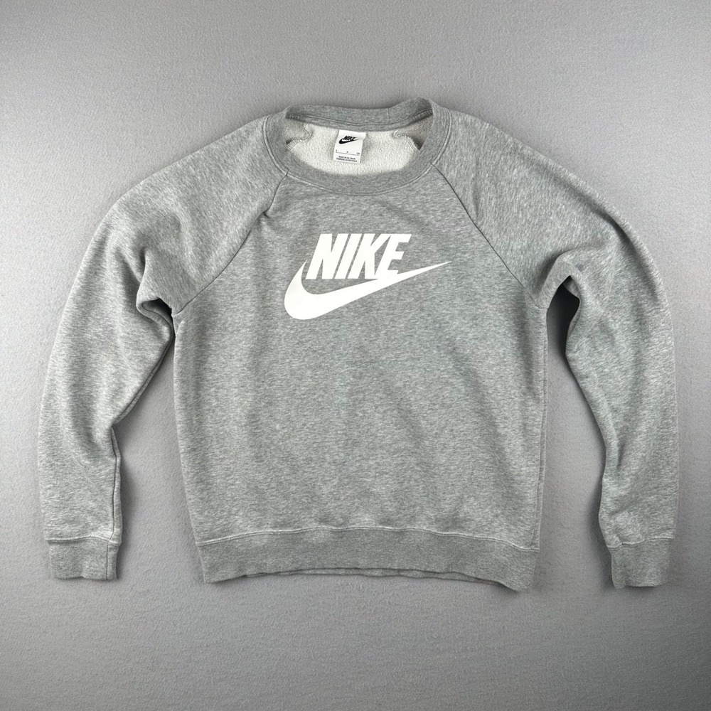 Nike Sportswear Essential Sweatshirt Women Small Gray BV4112-063 Raglan Logo